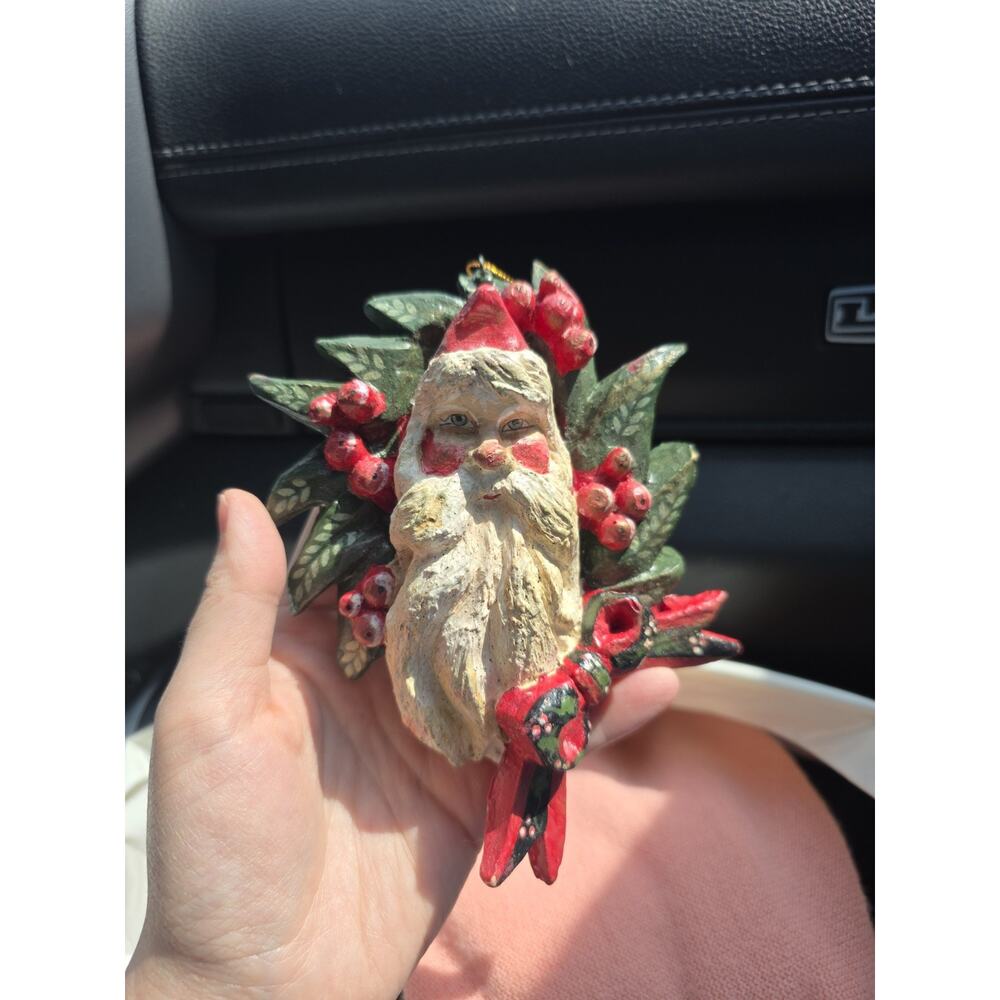 VTG Denise Calla House of Hatten Santa In Wreath Ornament Enchanted Forest 1989